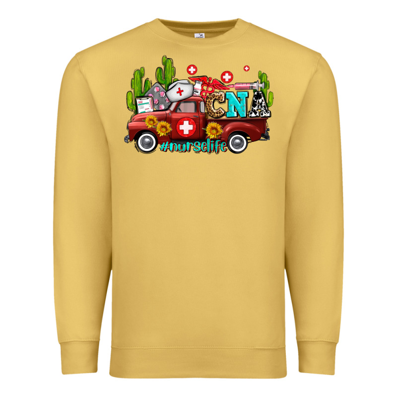 Cna Nurse Truck With Cactus And Sunflowers Premium Sweatshirt by AdoDesignShop | Teevron