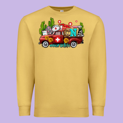 Cna Nurse Truck With Cactus And Sunflowers Premium Sweatshirt Designed By Adodesignshop