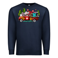 Navy cna nurse truck with cactus and sunflowers Premium Sweatshirt - AdoDesignShop