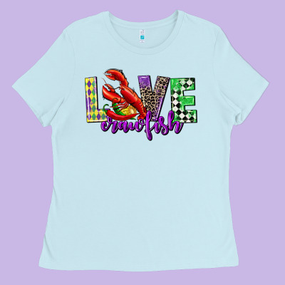 Love Crawfish Mardi Gras Ladies Tee Designed By Cowgirlartshop