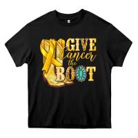 Black Give Cancer the boot Childhood Cancer Heavy Core Tee - NancyCooperArtShop