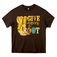 Chocolate Brown Give Cancer the boot Childhood Cancer Heavy Core Tee - NancyCooperArtShop