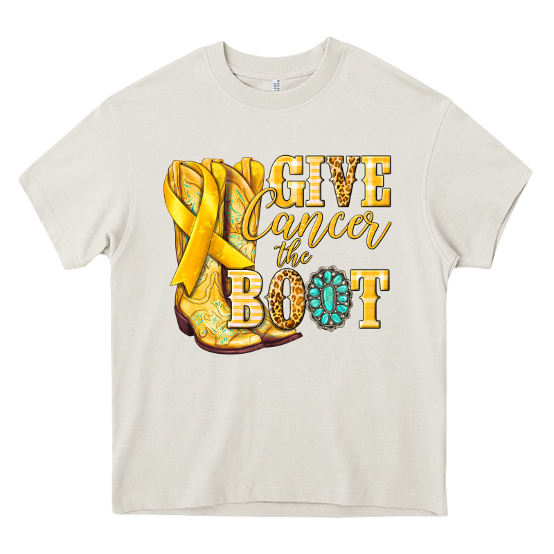 Give Cancer The Boot Childhood Cancer Heavy Core Tee by NancyCooperArtShop | Teevron