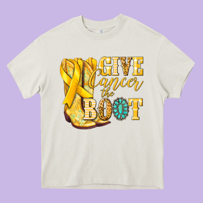 Give Cancer The Boot Childhood Cancer Heavy Core Tee Designed By Nancycooperartshop