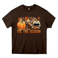 Chocolate Brown Tis' the season Football and light yellow helmet Heavy Core Tee - NancyCooperArtShop