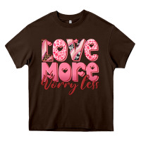 Chocolate Brown love more worry less Heavy Core Tee - RanaPortraitStore