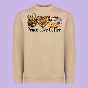 Peace Love Coffee Heavyweight Sweatshirt Designed By Barkaloodesign