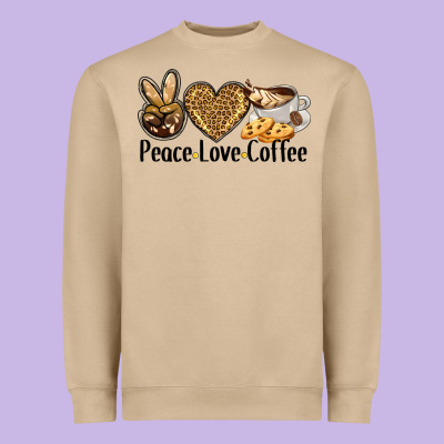 Peace Love Coffee Heavyweight Sweatshirt Designed By Barkaloodesign
