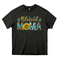 Asphalt Western Blessed Mama with Leopard and Sunflower Heavy Core Tee - texasbilliewilder