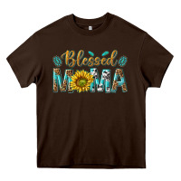 Chocolate Brown Western Blessed Mama with Leopard and Sunflower Heavy Core Tee - texasbilliewilder