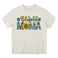 Cream Western Blessed Mama with Leopard and Sunflower Heavy Core Tee - texasbilliewilder