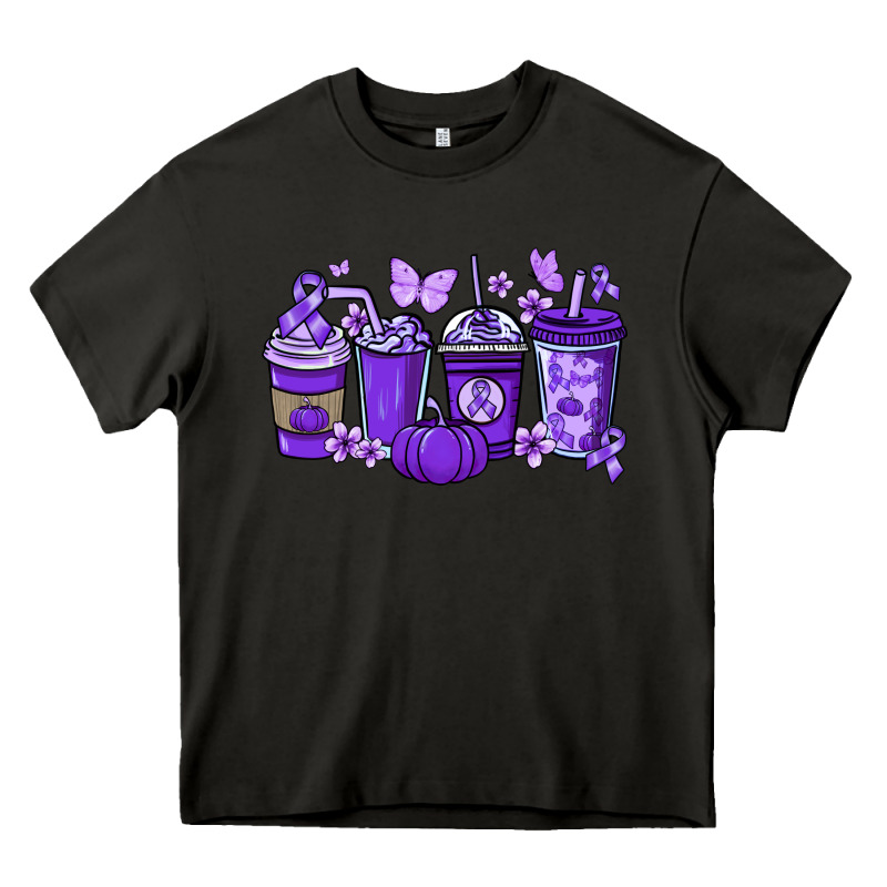 Cancer Coffee Cups Purple Ribbon Heavy Core Tee by NancyCooperArtShop | Teevron