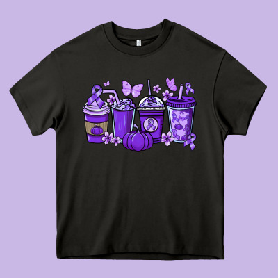 Cancer Coffee Cups Purple Ribbon Heavy Core Tee Designed By Nancycooperartshop