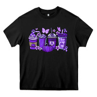 Black Cancer coffee cups purple ribbon Heavy Core Tee - NancyCooperArtShop