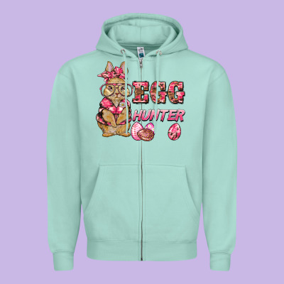Easter Pink Camouflage Egg Hunter  Bunny Zipper Hoodie Designed By Barkaloodesign