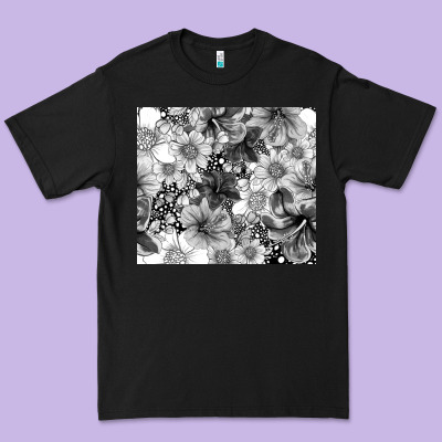 Black And White Floral Premium Tee Designed By Tumblerdesignbyshophia