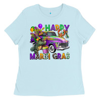 Baby Blue happy mardi gras truck Ladies Tee - CowGirlArtShop