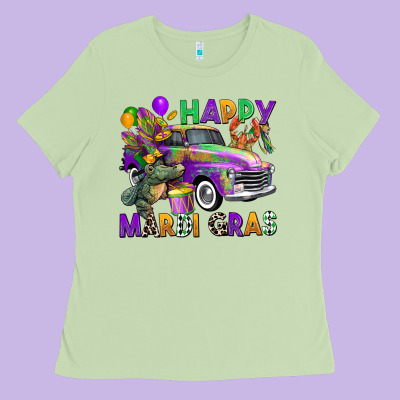 Happy Mardi Gras Truck Ladies Tee Designed By Cowgirlartshop