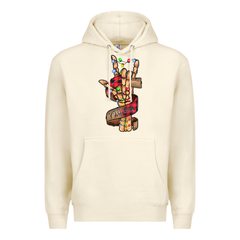 Merry Christmas Skeleton Hand Premium Hoodie by CowhideDigitalArt | Teevron