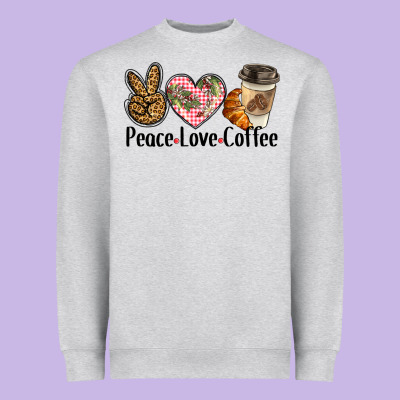 Peace Love Coffee Heavyweight Sweatshirt Designed By Barkaloodesign