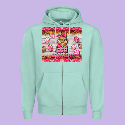 Easter Pink Camouflage Egg Hunter  Bunny Zipper Hoodie Designed By Barkaloodesign