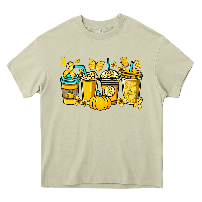 Childhood Cancer Coffee Cups Yellow Ribbon Heavy Core Tee by NancyCooperArtShop | Teevron
