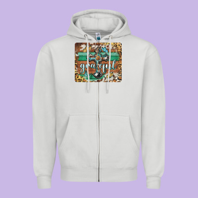 Grateful Cross Zipper Hoodie Designed By Barkaloodesign