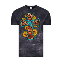 Cloud Black gemstone sunflower leopard cross Vintage Tee - OliviaCreatesArt
