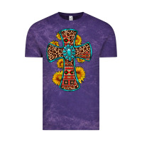 Cloud Purple gemstone sunflower leopard cross Vintage Tee - OliviaCreatesArt