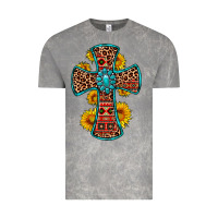 Cloud Rock gemstone sunflower leopard cross Vintage Tee - OliviaCreatesArt