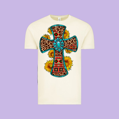 Gemstone Sunflower Leopard Cross Vintage Tee Designed By Oliviacreatesart