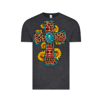 Vintage Black gemstone sunflower leopard cross Vintage Tee - OliviaCreatesArt