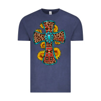 Vintage Denim gemstone sunflower leopard cross Vintage Tee - OliviaCreatesArt