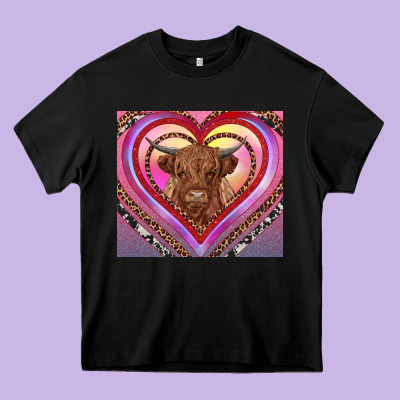 Highland Cow Valentine's Day Heavy Core Tee Designed By Ranaportraitstore