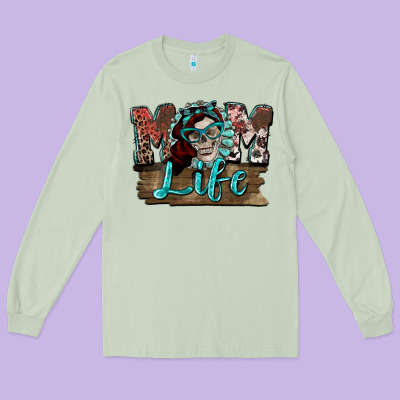 Mom Life Skull Mother's Day Long Sleeve Tee Designed By Fadigitalartstudio