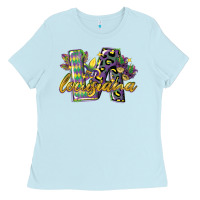 Baby Blue louisiana leopard mardi gras 12 inches 300 dpi Ladies Tee - CowGirlArtShop