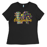 Black louisiana leopard mardi gras 12 inches 300 dpi Ladies Tee - CowGirlArtShop