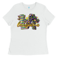 White louisiana leopard mardi gras 12 inches 300 dpi Ladies Tee - CowGirlArtShop