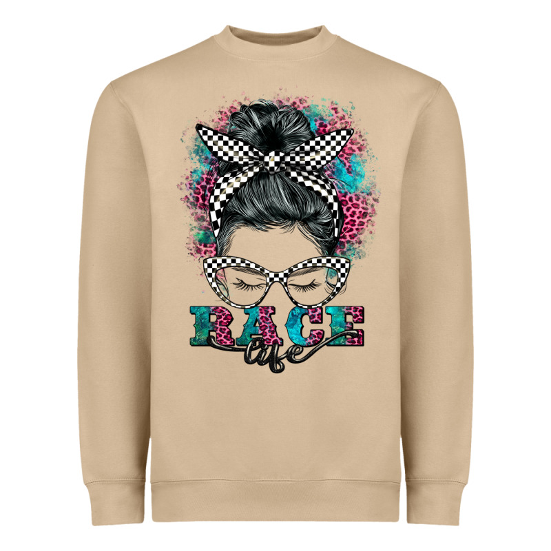 Race Life  Messy Bun Heavyweight Sweatshirt by BarkalooDesign | Teevron