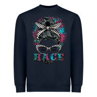 Navy race life  messy bun Heavyweight Sweatshirt - BarkalooDesign