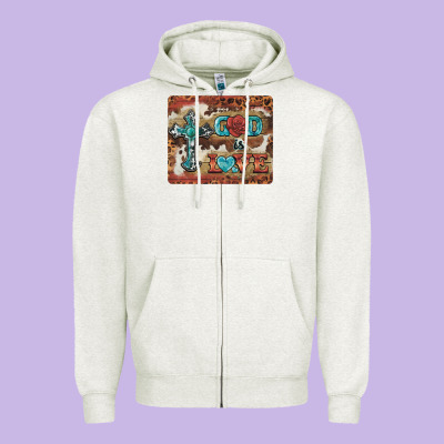 God Is Love Cross Zipper Hoodie Designed By Barkaloodesign