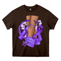 Chocolate Brown Cancer diva purple ribbon Heavy Core Tee - NancyCooperArtShop
