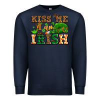 Navy kiss me i am irish  with lips and shamrocks Premium Sweatshirt - AdoDesignShop