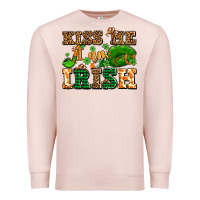 Pale Pink kiss me i am irish  with lips and shamrocks Premium Sweatshirt - AdoDesignShop