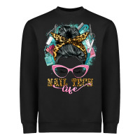 Black nail tech life messy bun Heavyweight Sweatshirt - BarkalooDesign