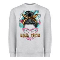 Heather Grey nail tech life messy bun Heavyweight Sweatshirt - BarkalooDesign