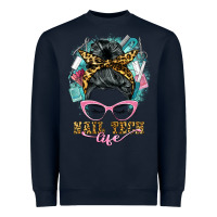Navy nail tech life messy bun Heavyweight Sweatshirt - BarkalooDesign