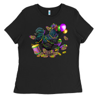 Black mardi gras chicken Ladies Tee - CowGirlArtShop