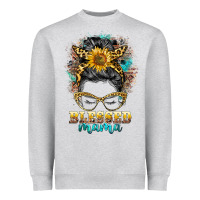 Heather Grey blessed mama messy bun Heavyweight Sweatshirt - BarkalooDesign
