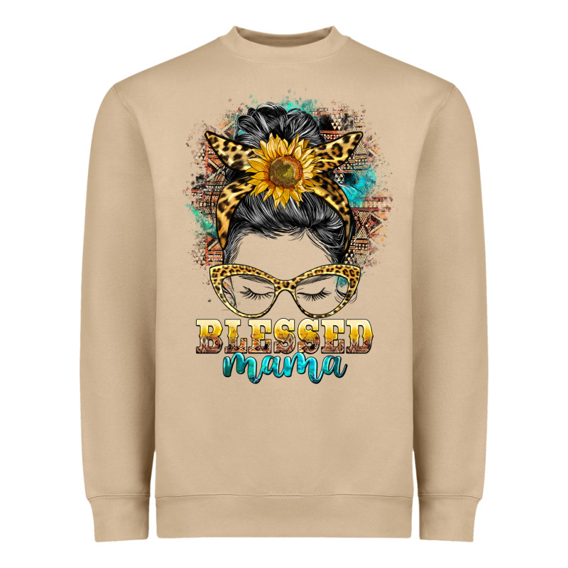 Blessed Mama Messy Bun Heavyweight Sweatshirt by BarkalooDesign | Teevron